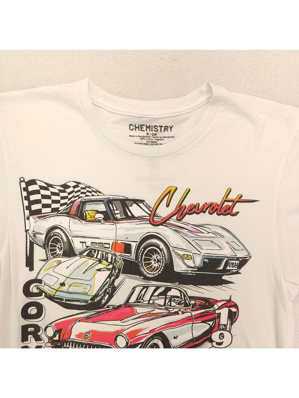 Chevrolet Corvette 1967 Chemistry Crew Neck T Shirt Adult Mens Size S White